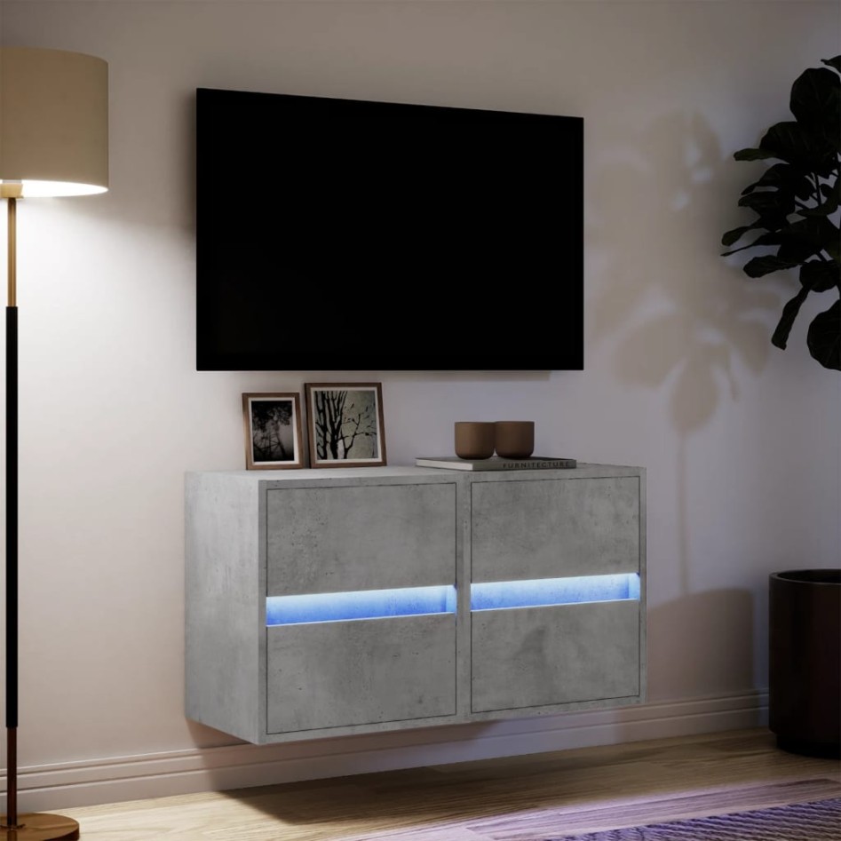Muebles TV de pared luces LED 2 uds gris hormigón 41x31x45
