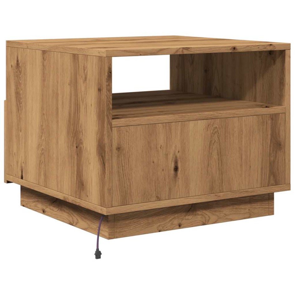 Mesa de centro con luces LED roble artesanal 50x49x40