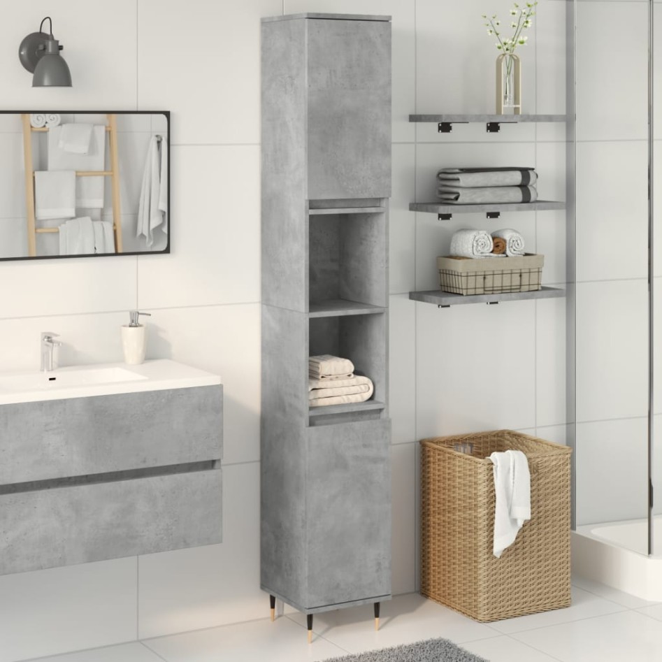 Armario de baño madera contrachapada gris hormigón 30x30x190