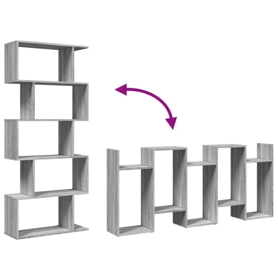 Librería divisora 5 niveles madera gris Sonoma 70x24x161