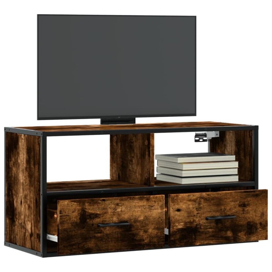 Mueble TV metal y madera contrachapada roble humo 80x31x39,5