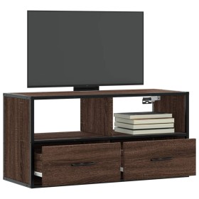 Mueble TV madera ingeniería y metal marrón roble 80x31x39,5