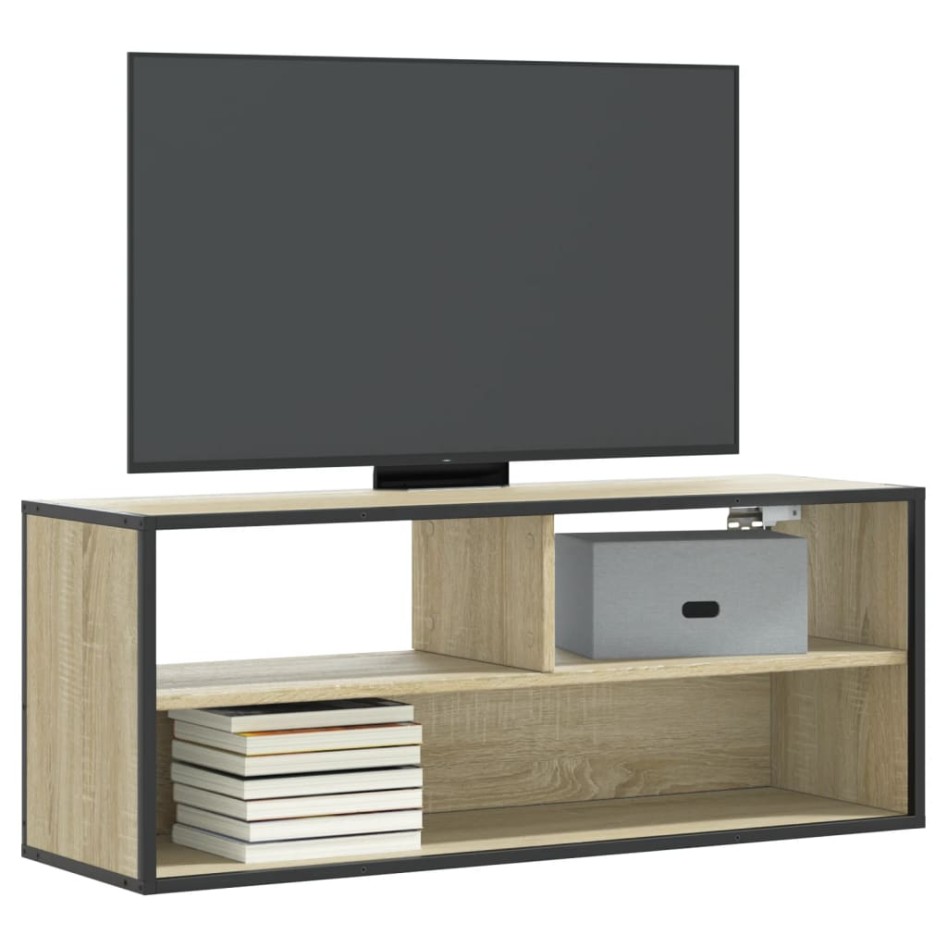 Mueble TV madera ingeniería y metal roble Sonoma 100x31x39,5