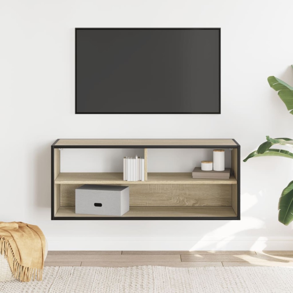 Mueble TV madera ingeniería y metal roble Sonoma 100x31x39,5