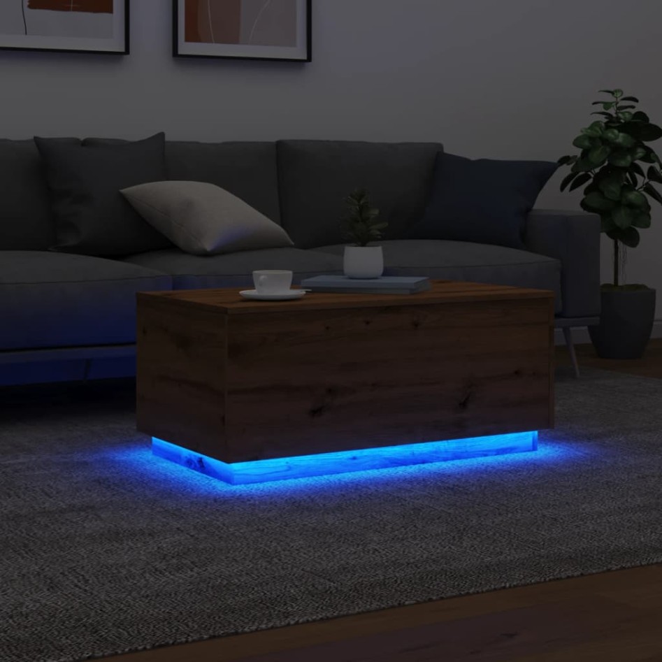 Mesa de centro con luces LED roble artisan 90x50x40