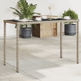 Mesa de jardín superficie de vidrio ratán PE gris 115x54x74