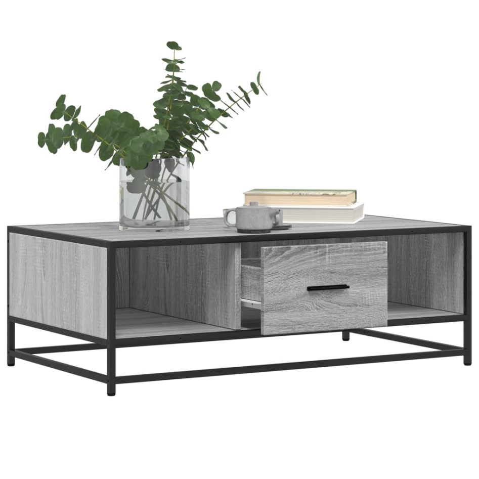 Mesa de centro madera ingeniería metal gris Sonoma 100x57x35