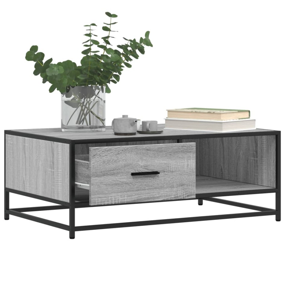 Mesa de centro madera ingeniería metal gris Sonoma 90x57x35