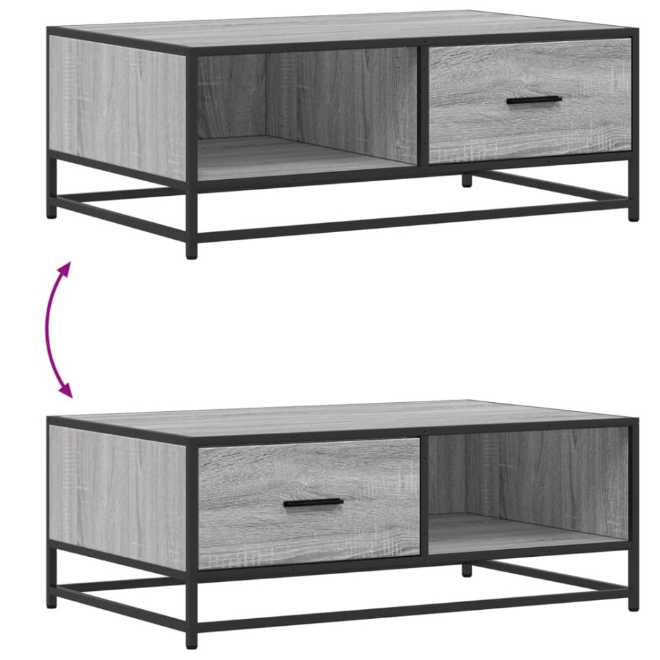 Mesa de centro madera ingeniería metal gris Sonoma 90x57x35