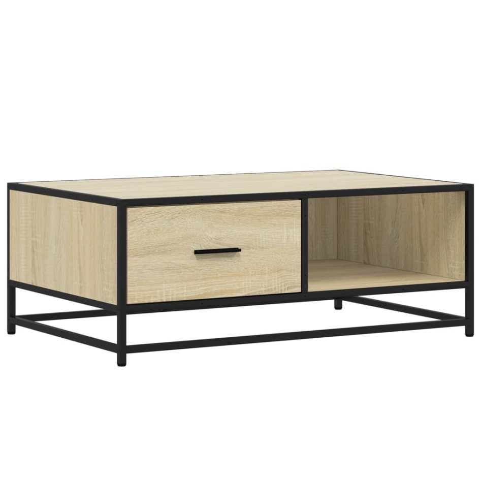 Mesa de centro madera ingeniería metal roble Sonoma 90x57x35