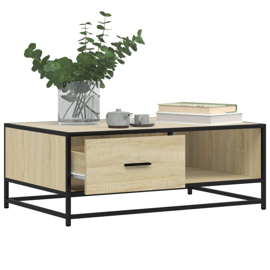 Mesa de centro madera ingeniería metal roble Sonoma 90x57x35