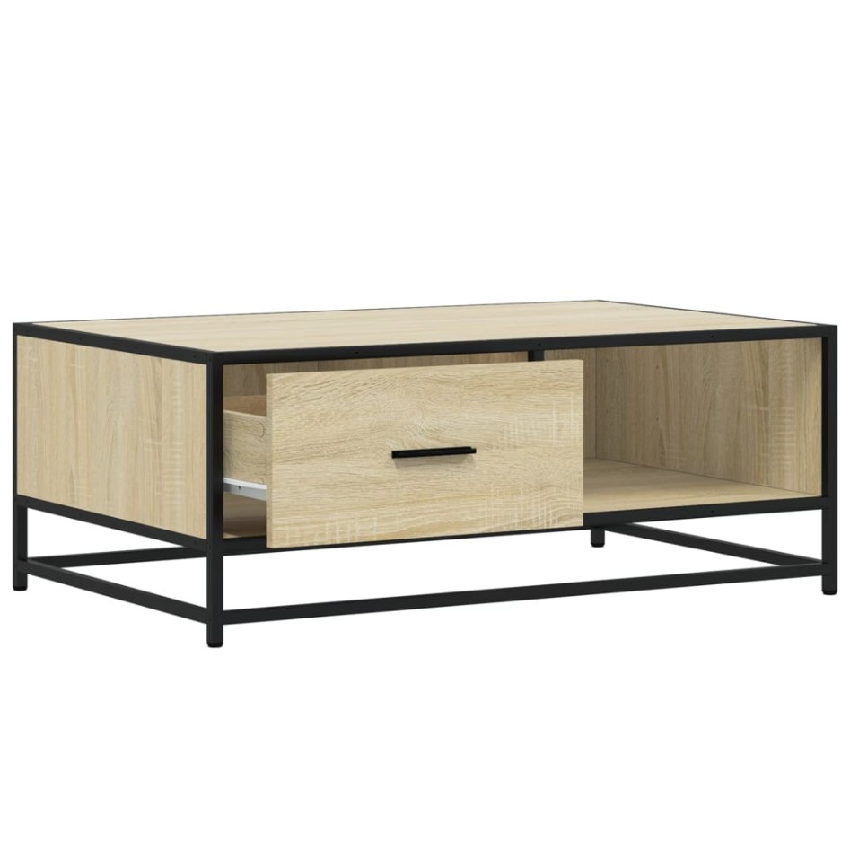 Mesa de centro madera ingeniería metal roble Sonoma 90x57x35