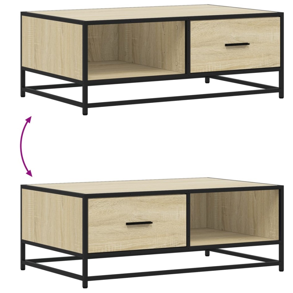 Mesa de centro madera ingeniería metal roble Sonoma 90x57x35