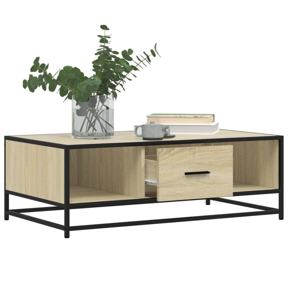 Mesa de centro madera ingeniería metal roble Sonoma