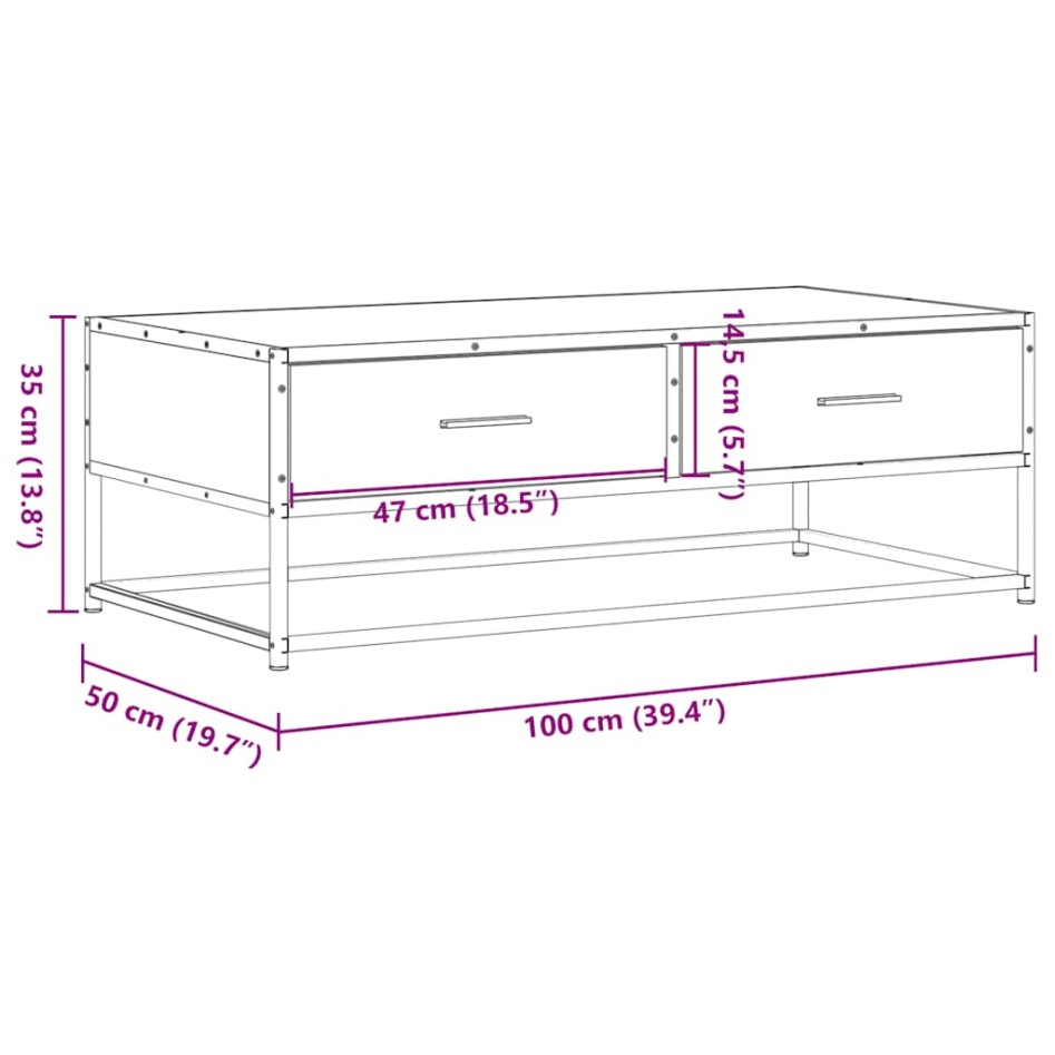 Mesa de centro madera ingeniería metal marrón 100x50x35