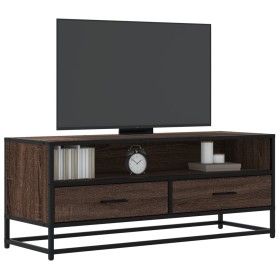 Mueble TV metal y madera ingeniería marrón roble 100x34,5x40
