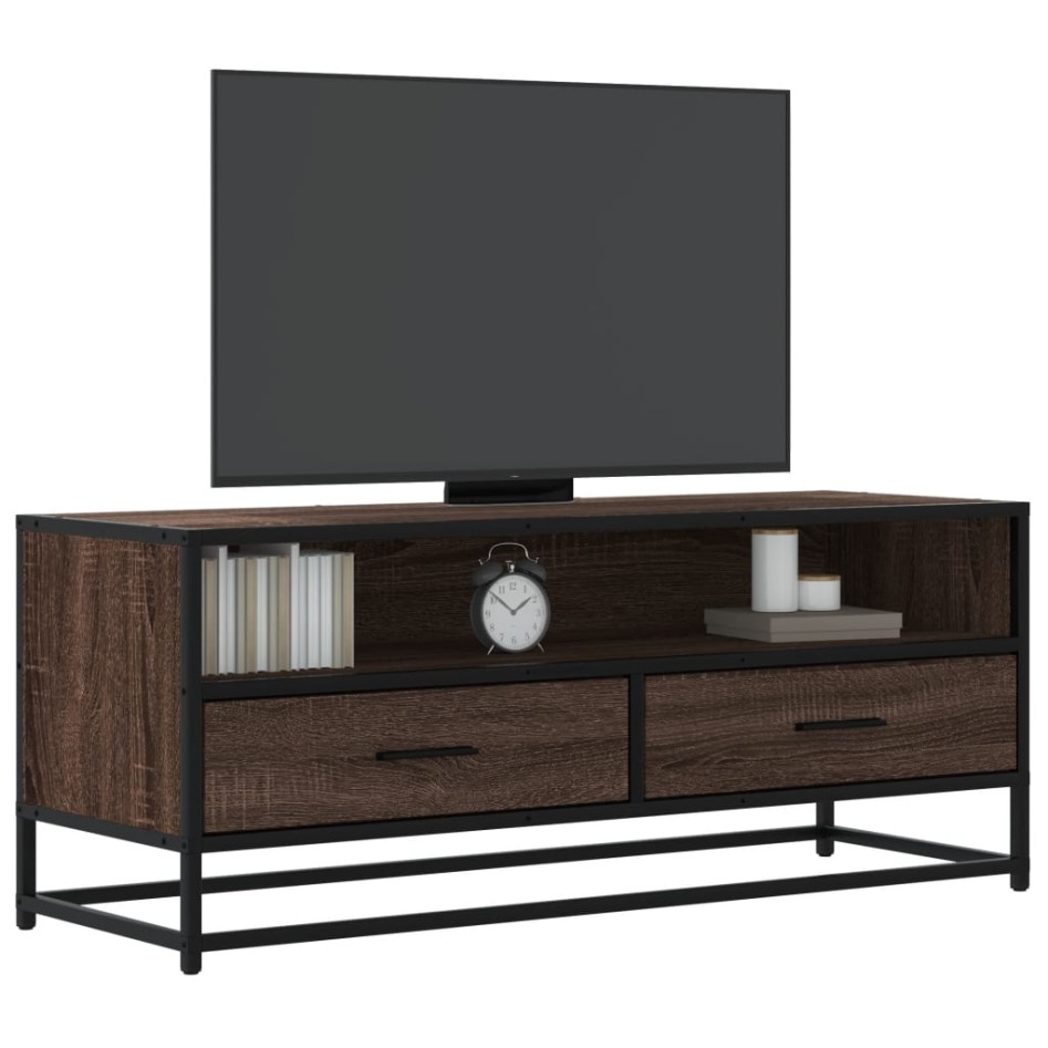 Mueble TV metal y madera ingeniería marrón roble 100x34,5x40