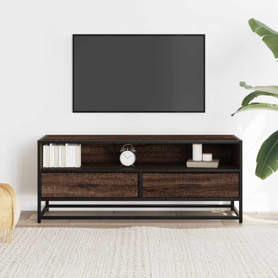 Mueble TV metal y madera ingeniería marrón roble 100x34,5x40