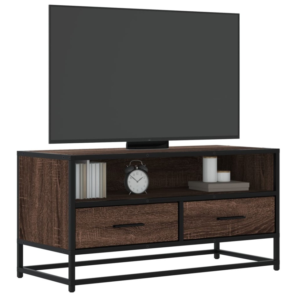 Mueble TV metal y madera ingeniería marrón roble 80x34,5x40