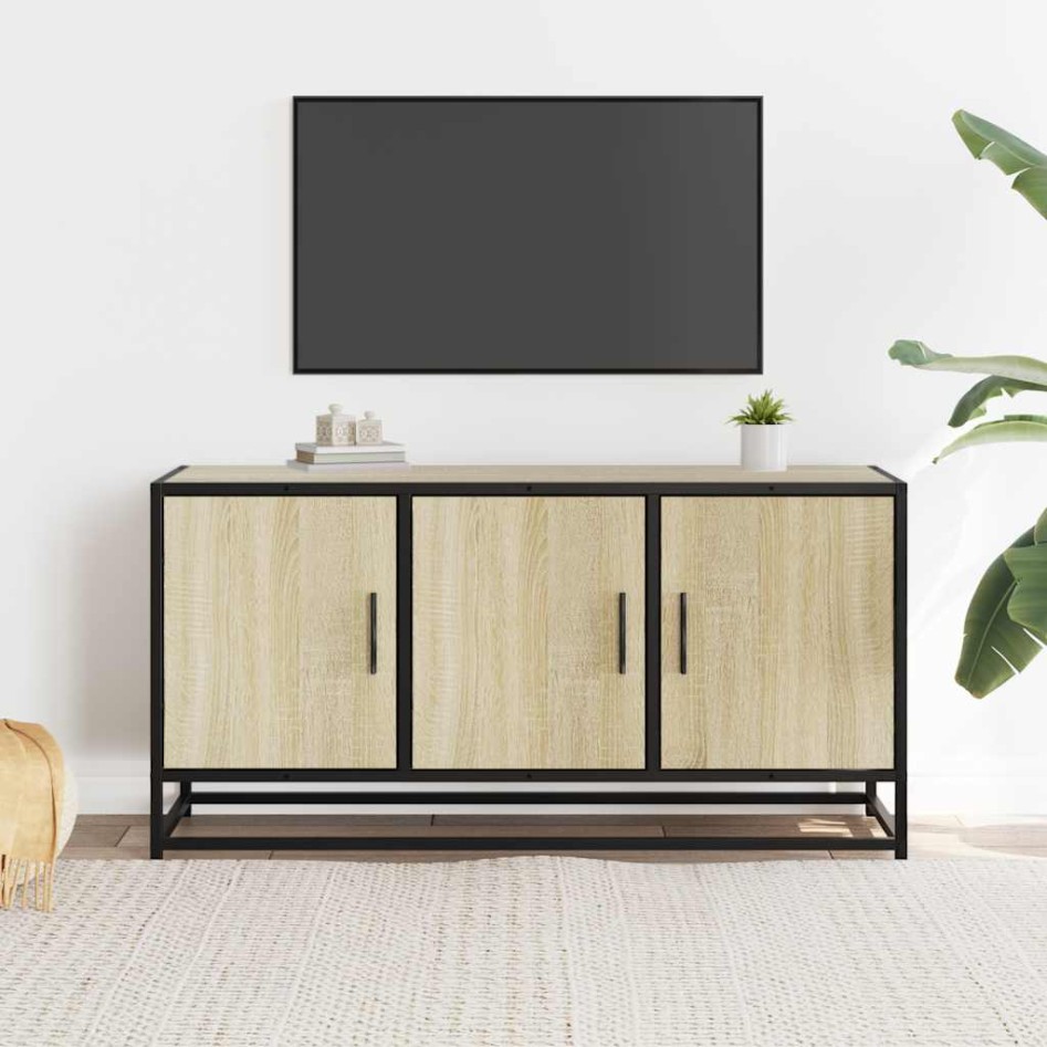 Mueble TV madera ingeniería y metal roble Sonoma 100x35x50