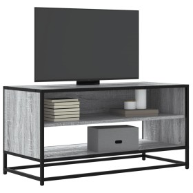 Mueble TV madera ingeniería y metal roble ahumado 91x40x46