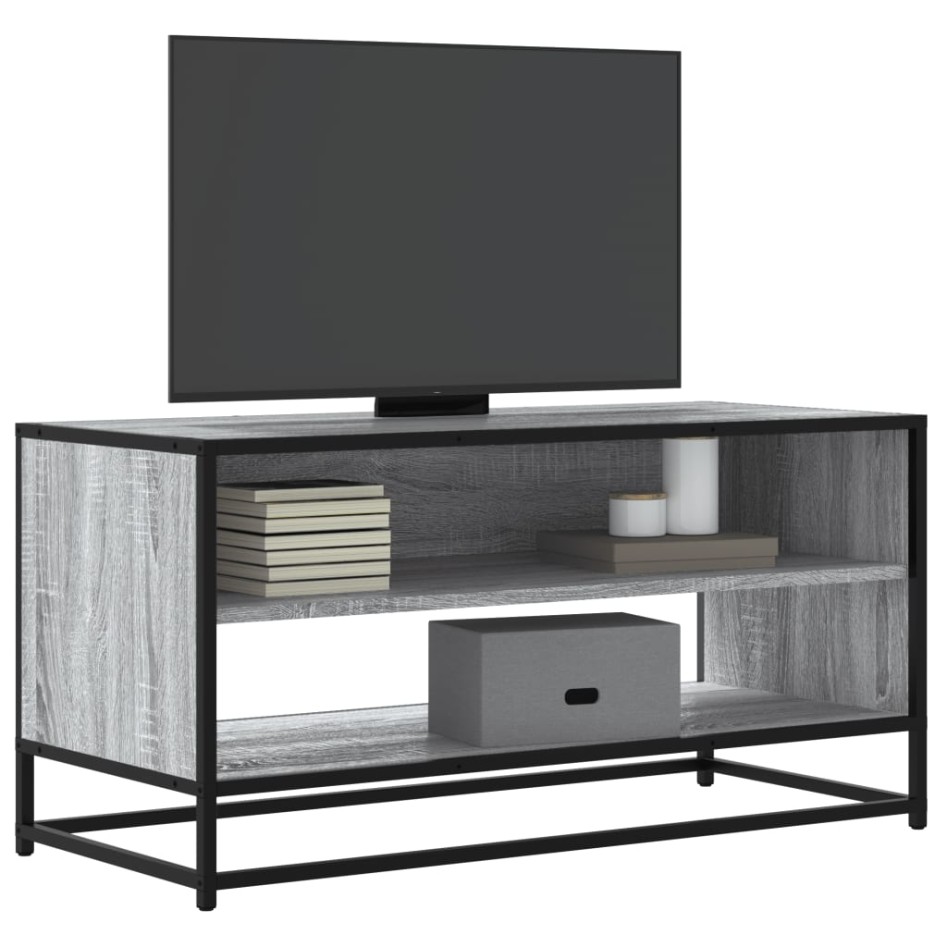 Mueble TV madera ingeniería y metal roble ahumado 91x40x46