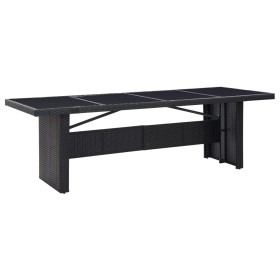 Mesa de jardín ratán sintético y vidrio negra 240x90x74