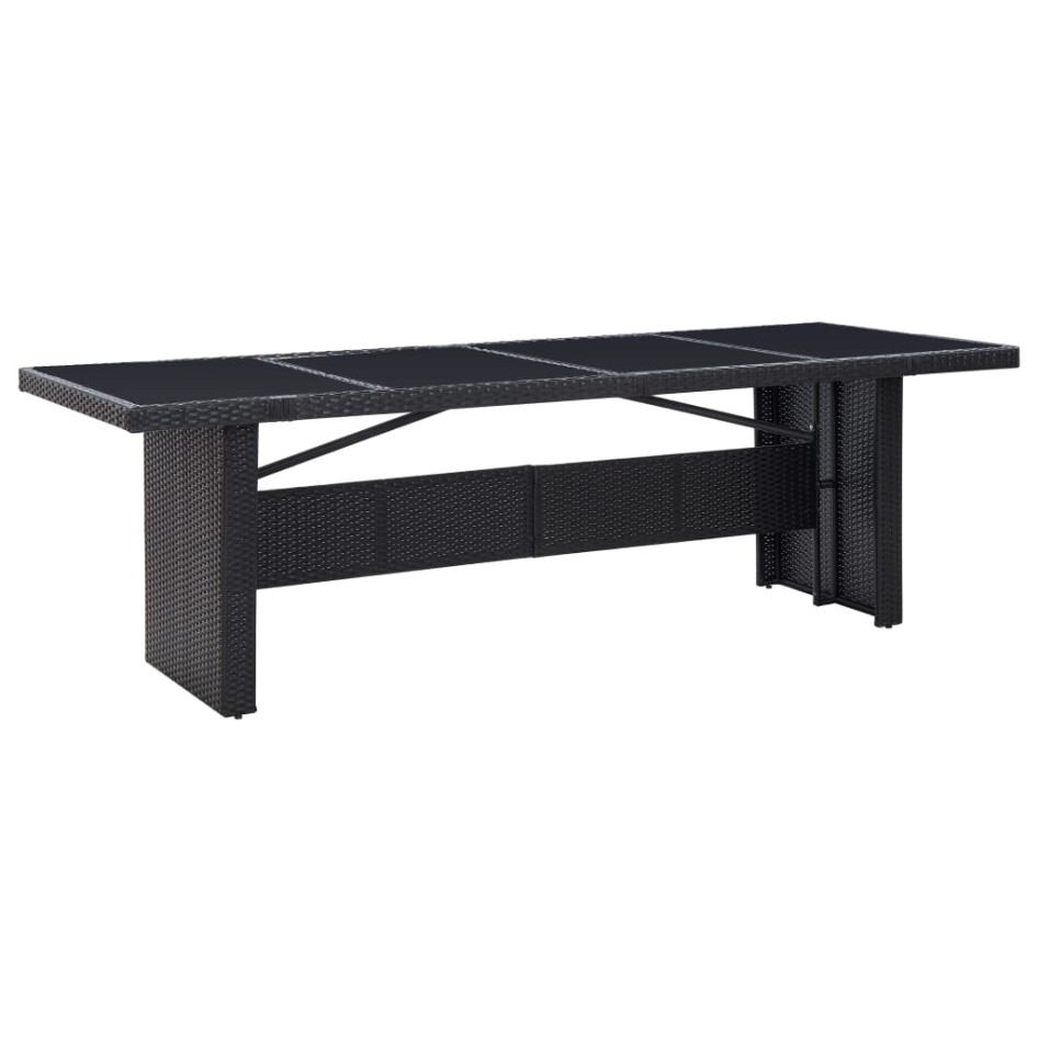 Mesa de jardín ratán sintético y vidrio negra 240x90x74