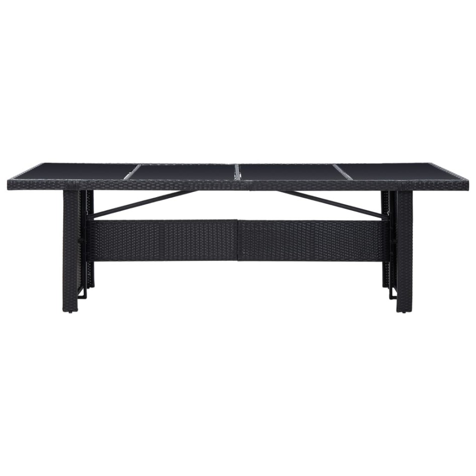 Mesa de jardín ratán sintético y vidrio negra 240x90x74
