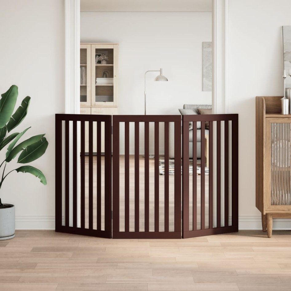 Puerta para perros plegable 3 paneles madera álamo marrón