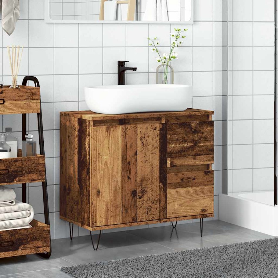 Mueble de lavabo madera de ingeniería envejecida 65x33x60