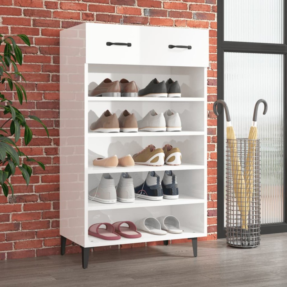 Mueble zapatero madera contrachapada blanco brillo 60x35x105