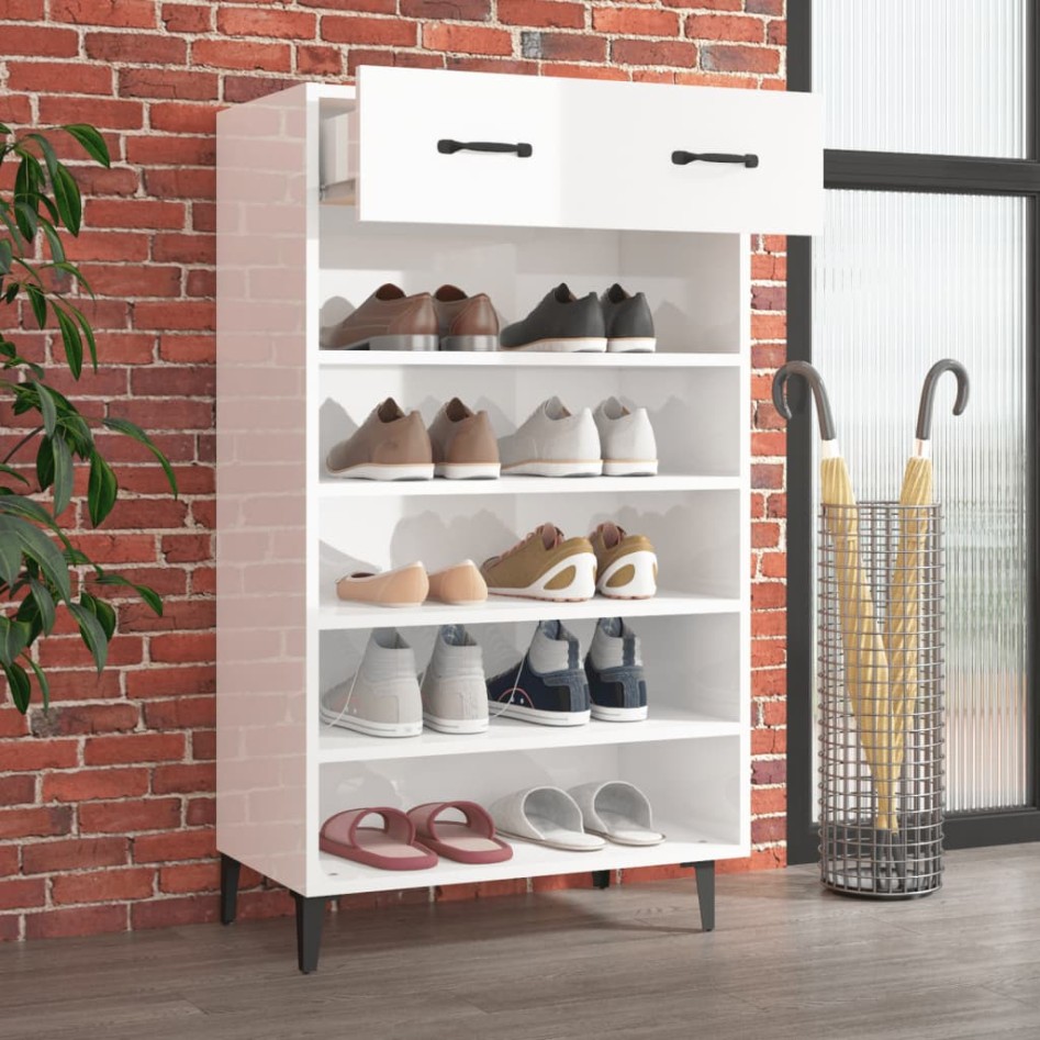 Mueble zapatero madera contrachapada blanco brillo 60x35x105