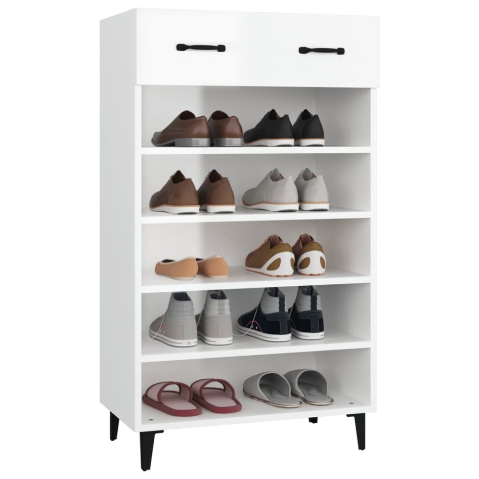 Mueble zapatero madera contrachapada blanco brillo 60x35x105
