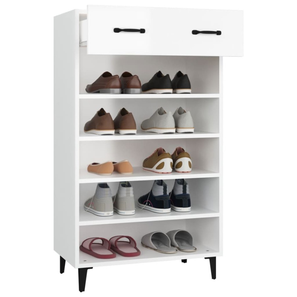 Mueble zapatero madera contrachapada blanco brillo 60x35x105