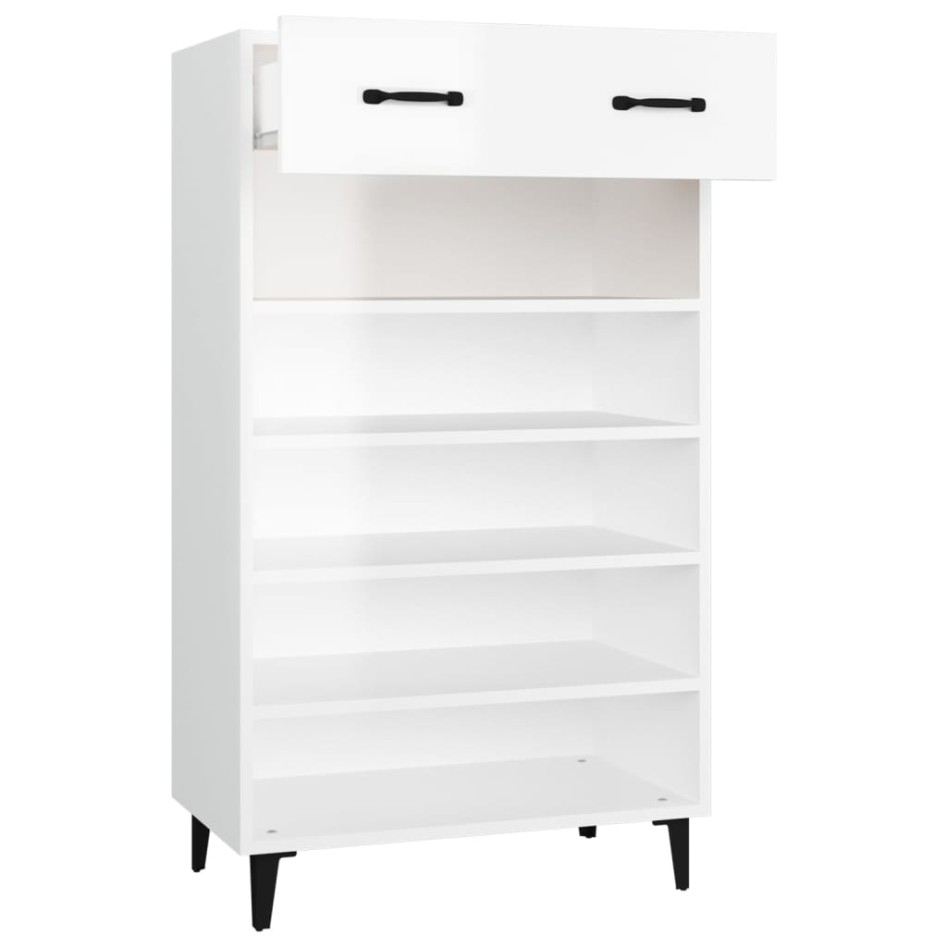 Mueble zapatero madera contrachapada blanco brillo 60x35x105