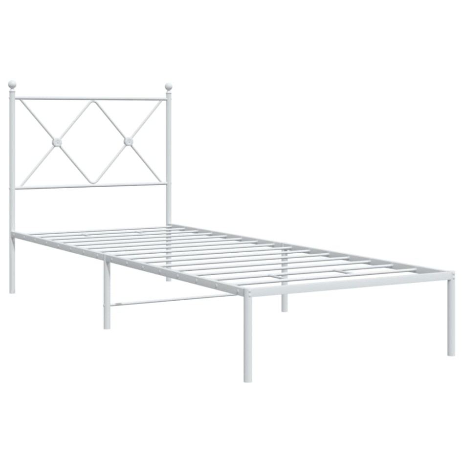 Estructura cama sin colchón con cabecero metal blanco 80x200