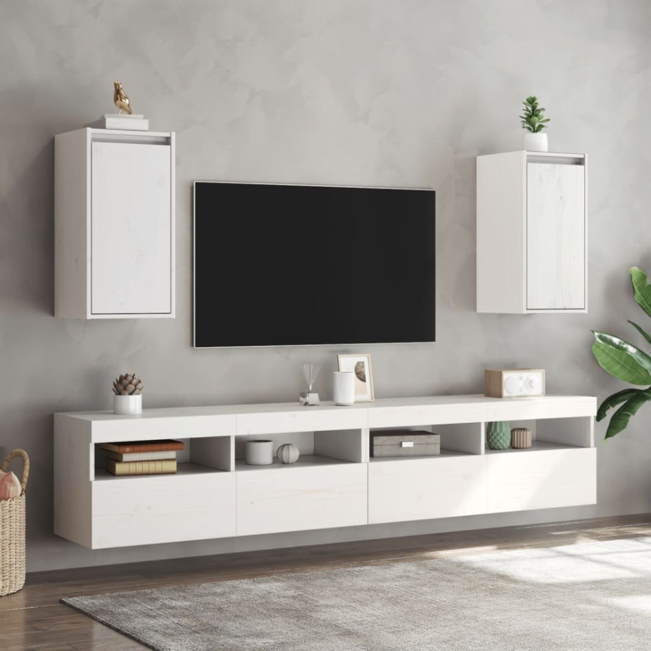 Armario de pared 2 uds madera maciza de pino blanco 30x30x60