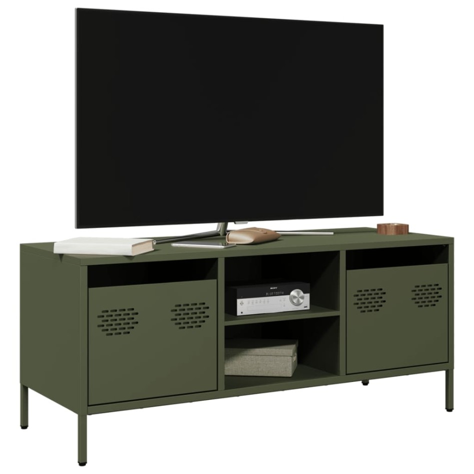 Mueble TV acero laminado en frío verde oliva 101,5x39x43,5