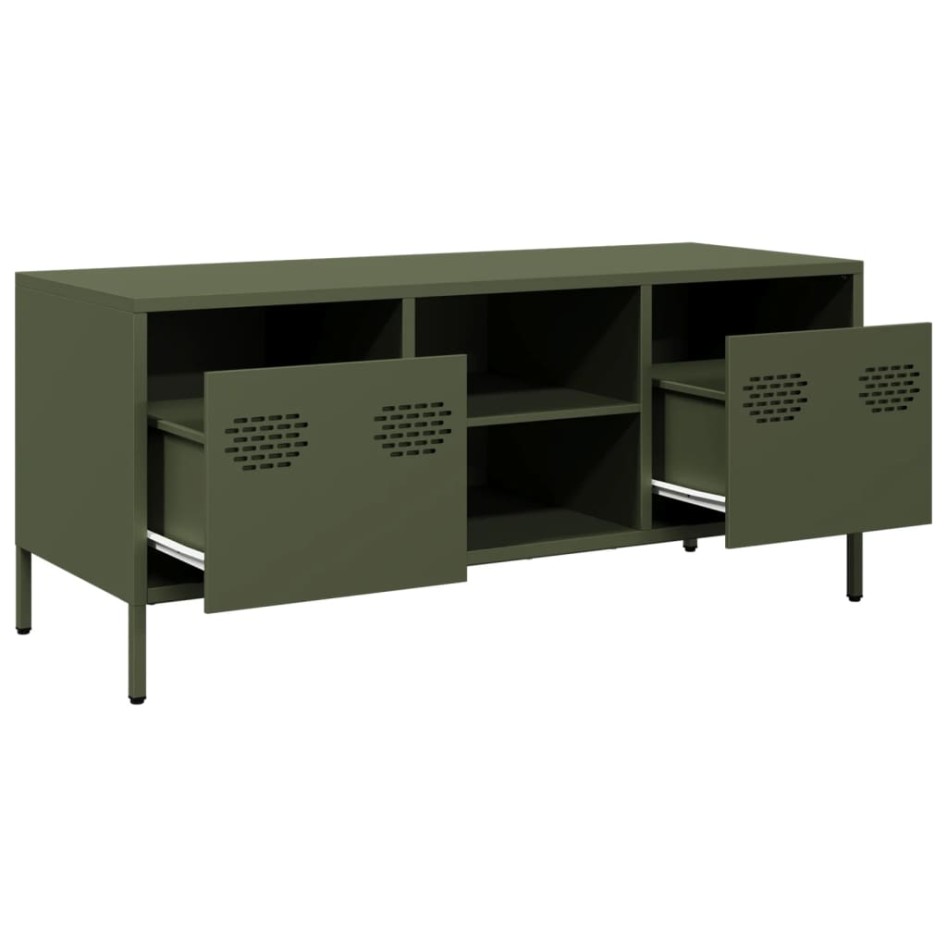 Mueble TV acero laminado en frío verde oliva 101,5x39x43,5