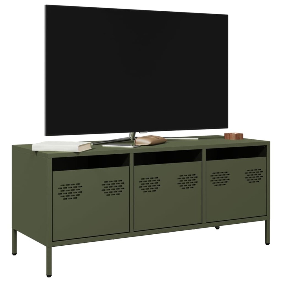 Mueble TV acero laminado en frío verde oliva 101,5x39x43,5