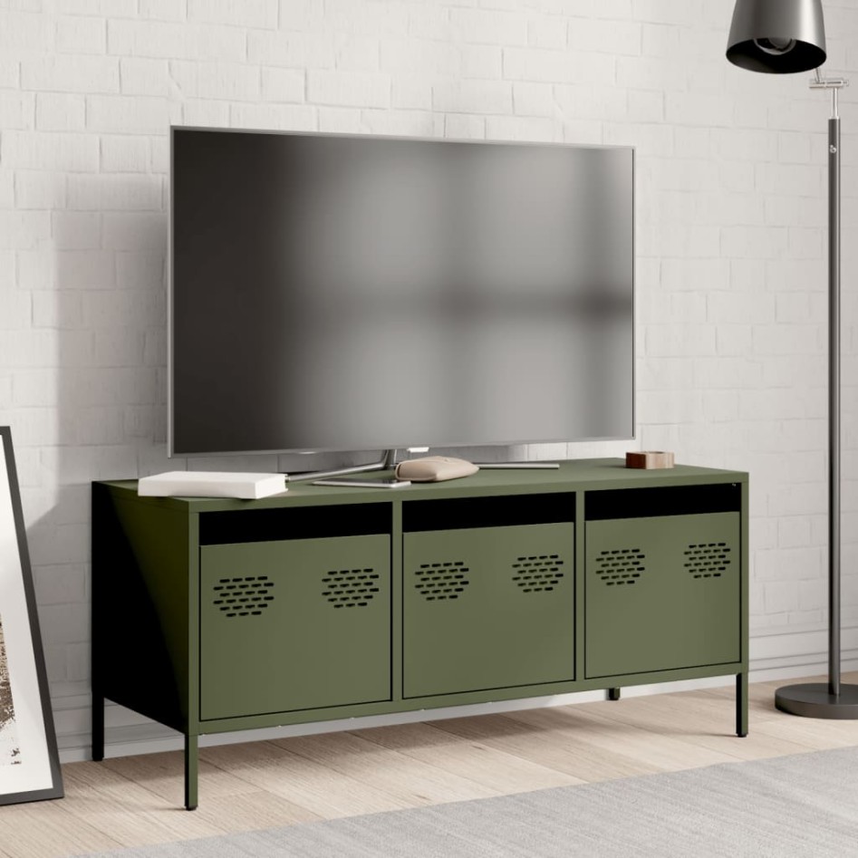 Mueble TV acero laminado en frío verde oliva 101,5x39x43,5