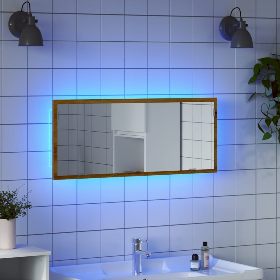 Espejo de baño LED madera ingeniería roble artisan