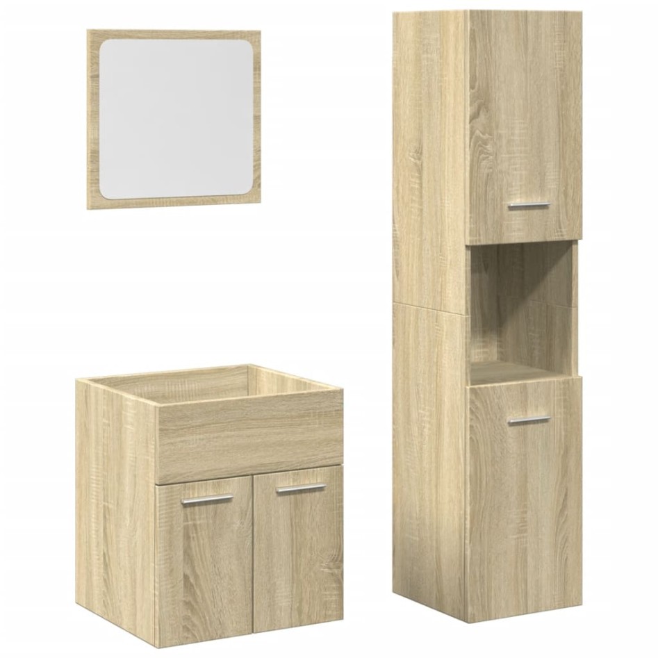 Set de muebles de baño 3 pzas madera contrachapada roble