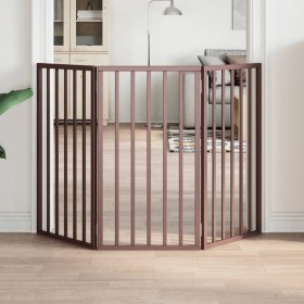 Puerta para perros plegable 3 paneles madera álamo marrón
