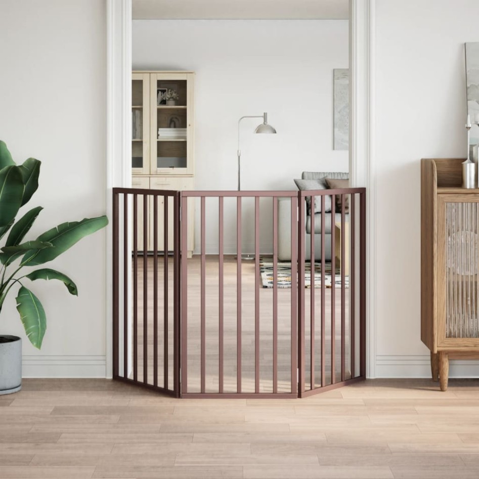 Puerta para perros plegable 3 paneles madera álamo marrón