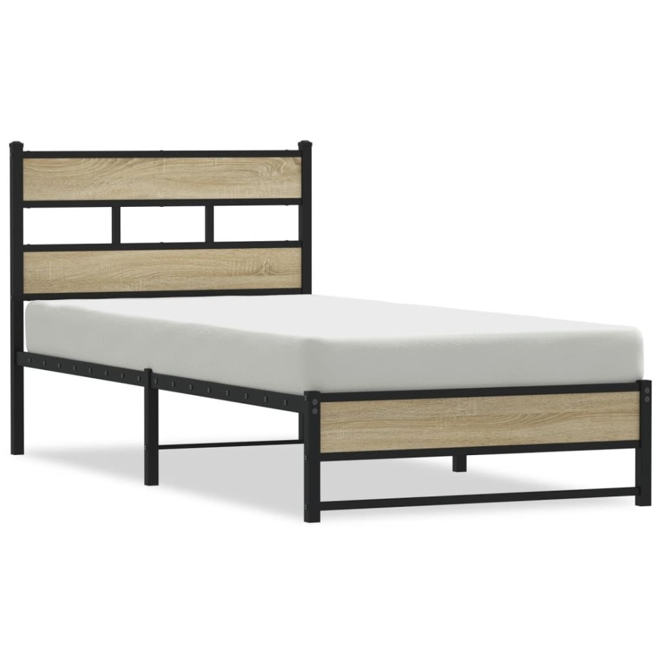 Estructura de cama sin colchón metal roble Sonoma 75x190