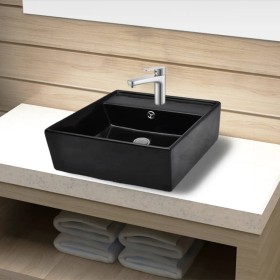 Lavabo de cerámica con agujero para grifo/desagüe cuadrado