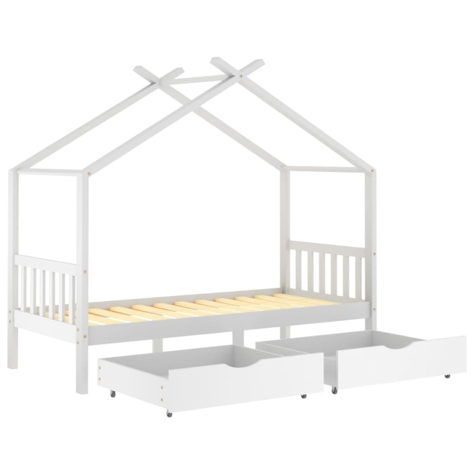 Estructura cama niños y cajones madera maciza blanca 90x200