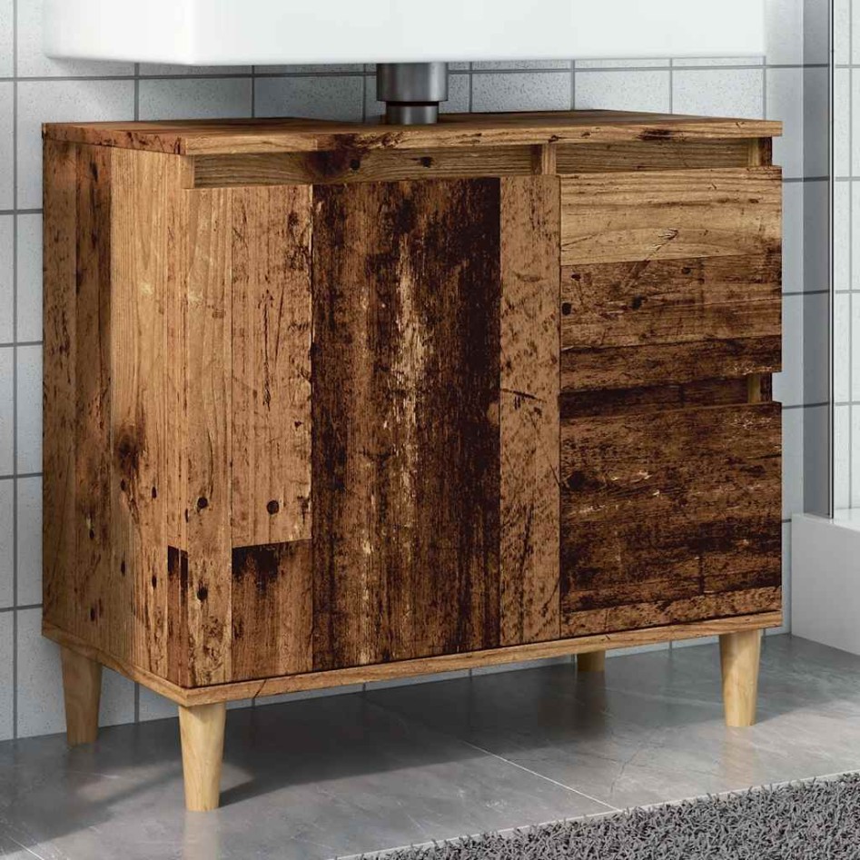 Armario de lavabo baño madera ingeniería envejecida 65x33x60